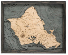 Oahu Wood Carved Topographic Depth Chart/Map