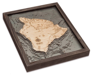 Hawaii (The Big Island) Wood Carved Topographic Depth Chart/Map