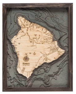 Hawaii (The Big Island) Wood Carved Topographic Depth Chart/Map