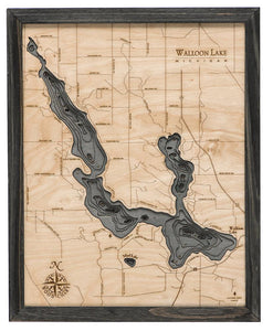 Walloon Lake, Michigan Wood Carved Topographic Depth Chart/Map