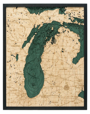 Lake Michigan Wood Carved Topographic Depth Chart/Map