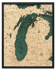 Lake Michigan Wood Carved Topographic Depth Chart/Map