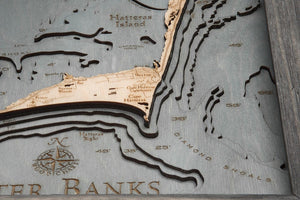 Outer Banks, North Carolina Wood Carved Topographic Depth Chart/Map