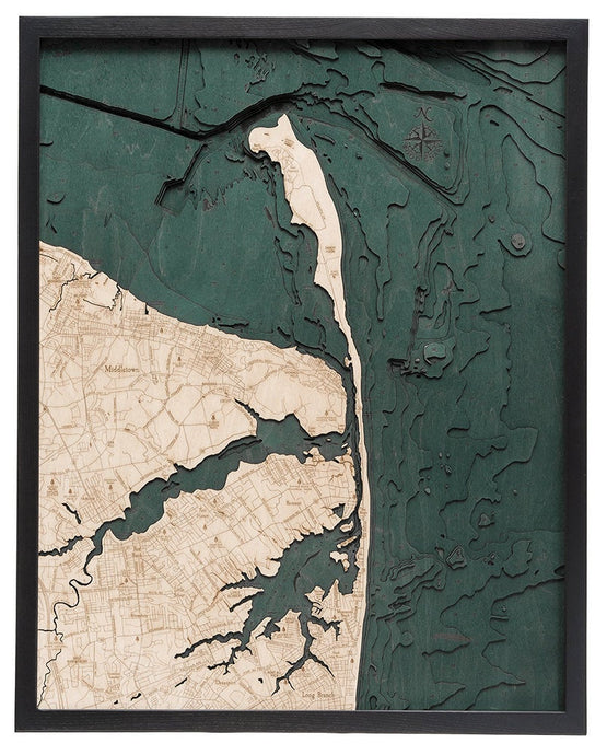 Rumson Wood Carved Topographic Depth Chart/Map