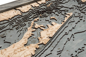 Long Island Sound Wood Carved Topographic Depth Map/Chart