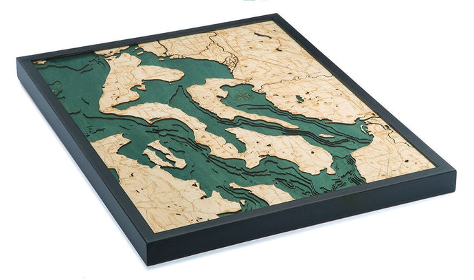 Whidbey & Camano Islands Wood Carved Topographic Depth Chart/Map