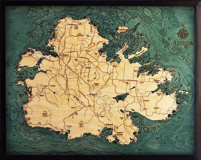 Antigua Wood Carved Nautical Chart